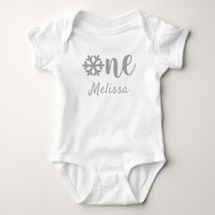 Silver Glitter Winter Snowflake First Birthday Baby Bodysuit
