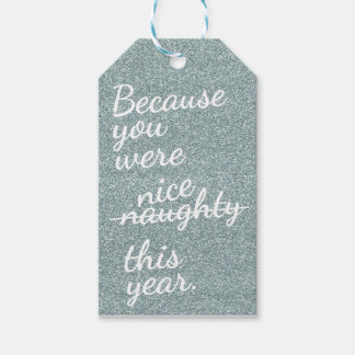 Silver Glitter With "Naughty Or Nice" In White Gift Tags