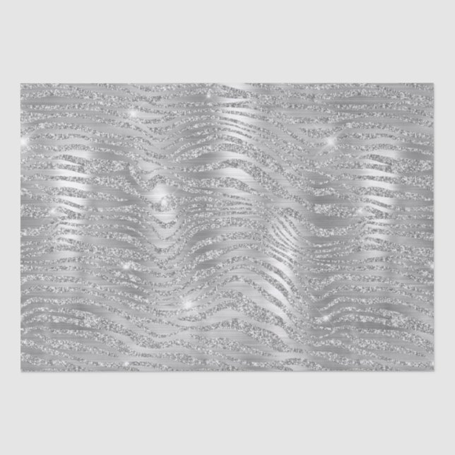 Silver Glitter Zebra Stripes Metallic Pattern Tissue Paper (Front)