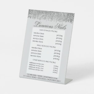 Silver Glittered Nail Hair SPA Salon Menu Price Pedestal Sign