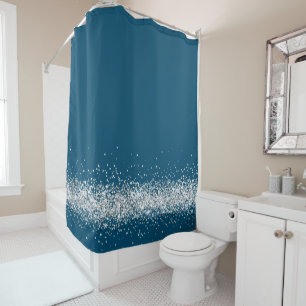 Silver Glittery Glam Edging on Blue Bath Towel Set