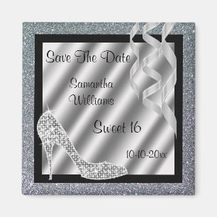 Silver Glittery Stiletto & Streamers Sweet 16 Magnet