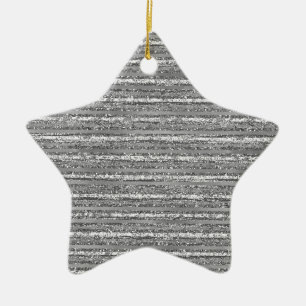 Silver Glittery Stripes Ceramic Ornament