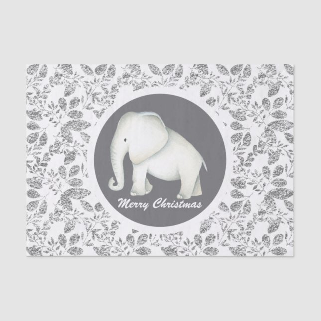 Silver glitz white elephant party tissue tissue paper (Front)