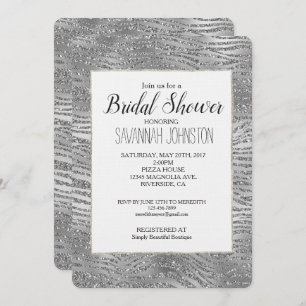 Silver Glitz Zebra Print Bridal Shower Invitation