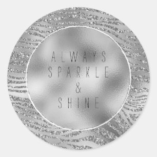 Silver Glitz Zebra Print Classic Round Sticker