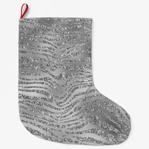 Silver Glitz Zebra Print Large Christmas Stocking