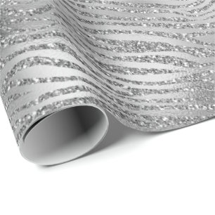 Silver Glitz Zebra Print Wrapping Paper