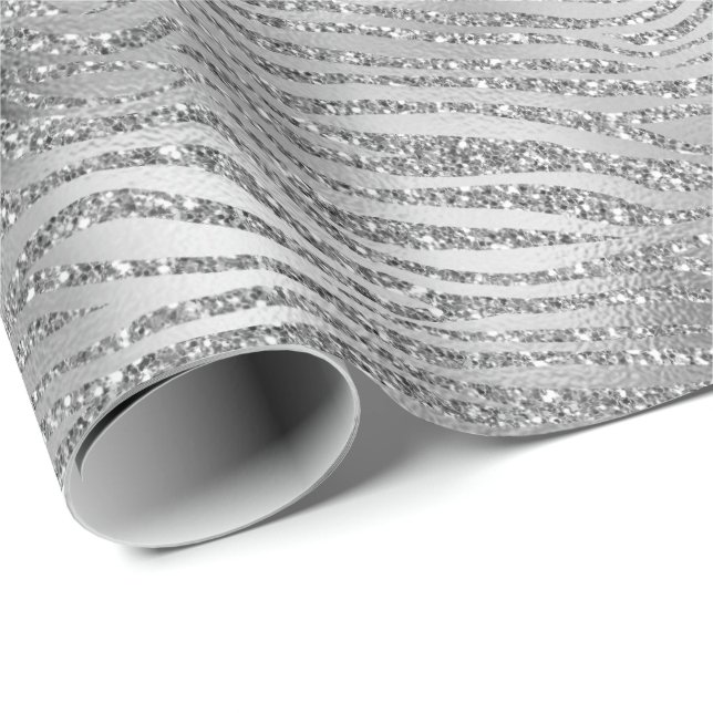 Silver Glitz Zebra Print Wrapping Paper (Roll Corner)