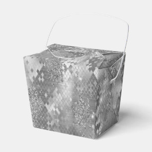 Silver Glitzy Glitter Snake Print Favor Box