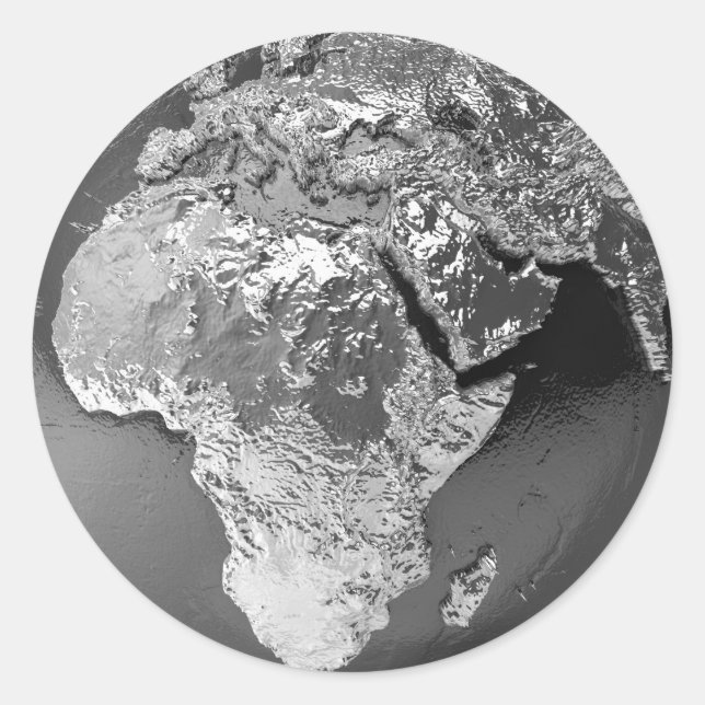 Silver Globe - Africa, 3d Render Classic Round Sticker (Front)