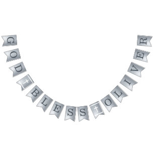 Silver God Bless 6 Letters Name Baptism Communion Bunting Flags
