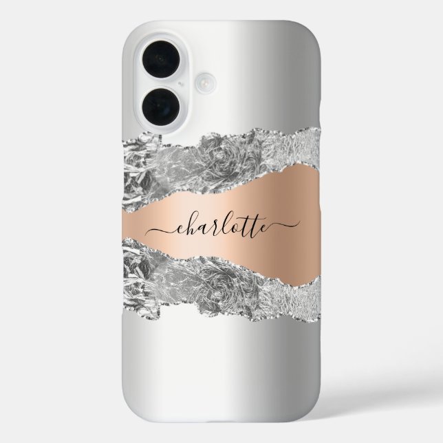 Silver gold agate marble name script Case-Mate iPhone case (Back)