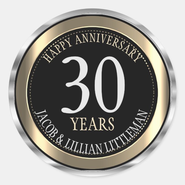 Silver, Gold  and Black - Anniversary - 00 Years Classic Round Sticker (Front)