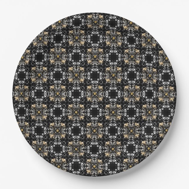 Silver, Gold, and Black Hollywood Regency Pattern Paper Plate (Front)