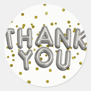 Silver Gold Balloons Confetti Thank You Modern Classic Round Sticker