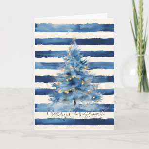 Silver Gold Blue Stripes Christmas Tree   Card
