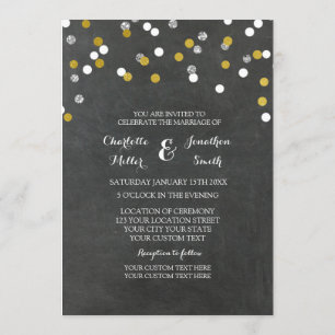 Silver Gold Chalkboard Confetti Wedding Invitation