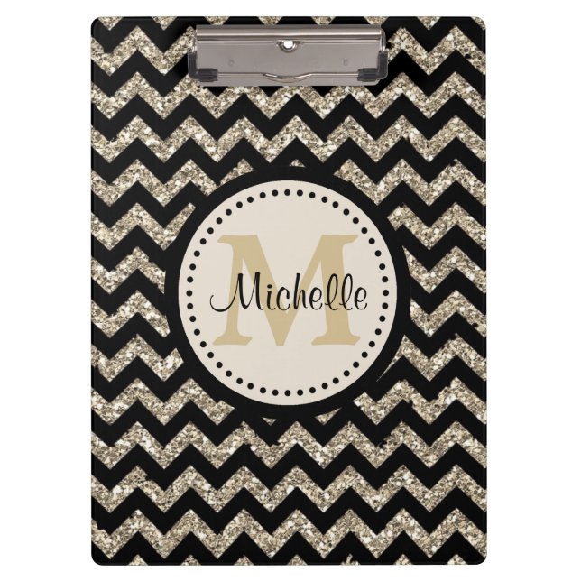 Silver Gold Chevron Monogram Clipboard (Front)