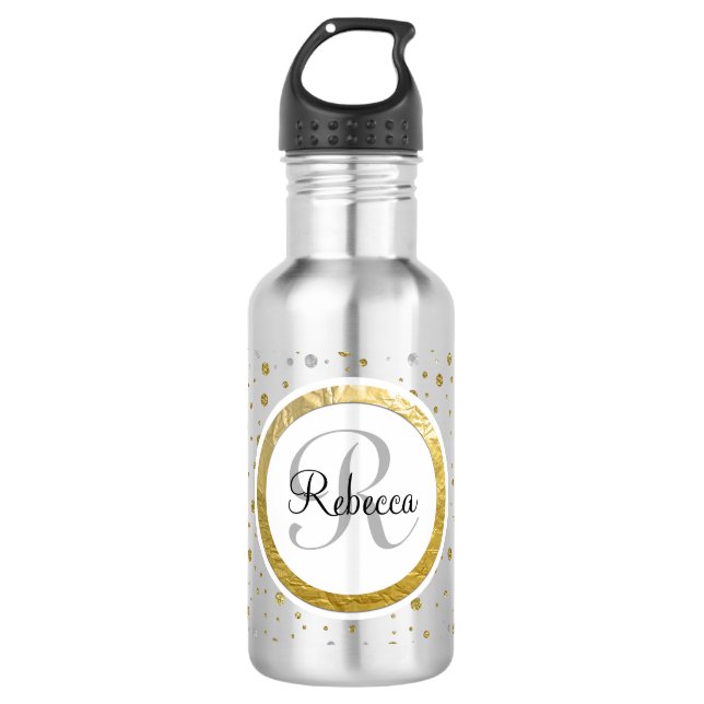 Silver/Gold Confetti Monogram 532 Ml Water Bottle (Front)