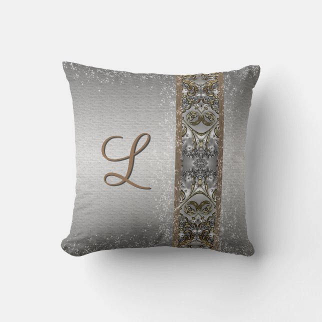 Silver Gold - Customizable Initial Throw Pillow (Front)