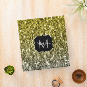 Silver gold dark sparkles glitter ombre Monogram Binder