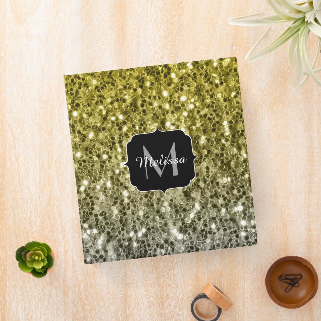 Silver gold dark sparkles glitter ombre Monogram Binder (In Situ)