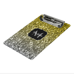 Silver gold dark sparkles glitter ombre Monogram Mini Clipboard