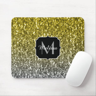 Silver gold dark sparkles glitter ombre Monogram Mouse Pad