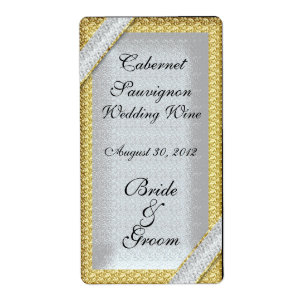 Silver Gold & Diamonds Wedding Wine Label