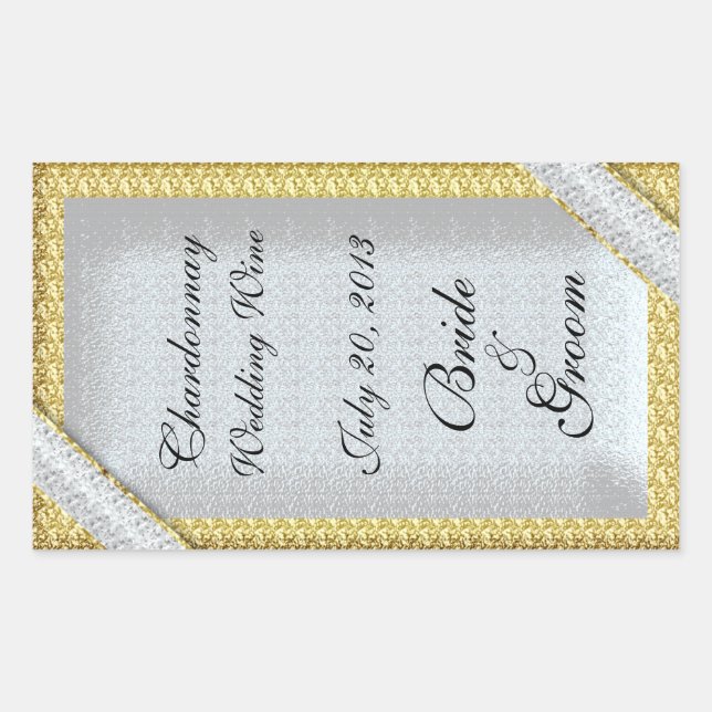Silver Gold & Diamonds Wedding Wine Label Sticker (Front)