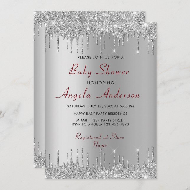 Silver Gold Drips Baby Boy Shower Invitation (Front/Back)