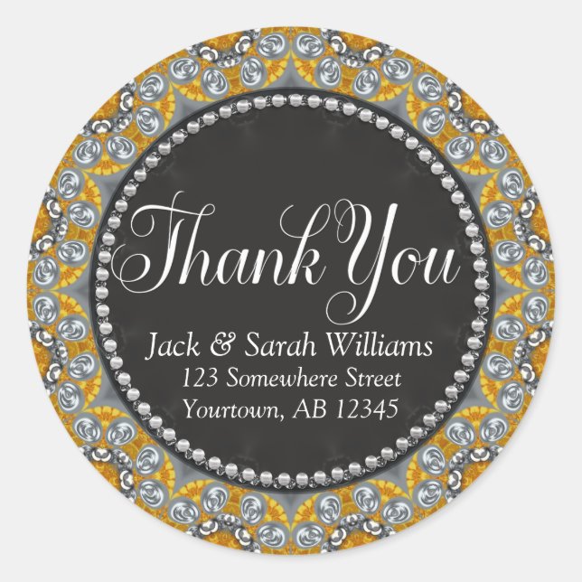 Silver Gold Eastern Favour Tag Thank You Sticker (Front)
