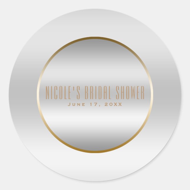 Silver & Gold Elegant Classy Glam Wedding Favour Classic Round Sticker (Front)