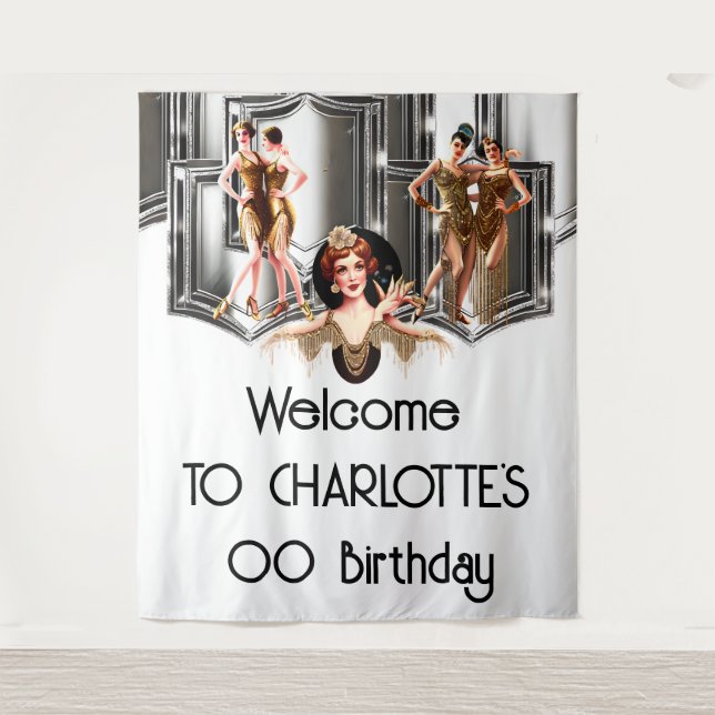 Silver gold flapper girls roaring 20's Gatsby  Tapestry (Front)