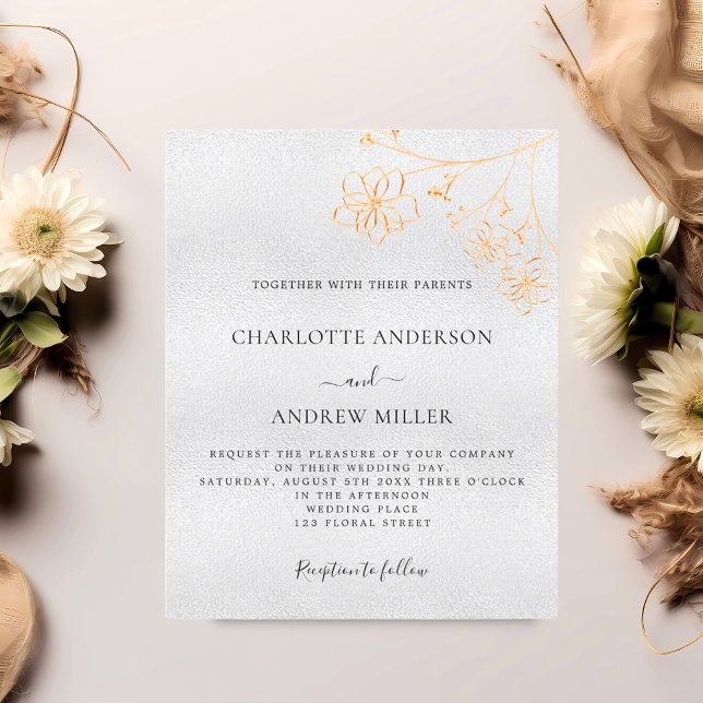 Silver gold floral budget wedding invitation flyer (Creator Uploaded)