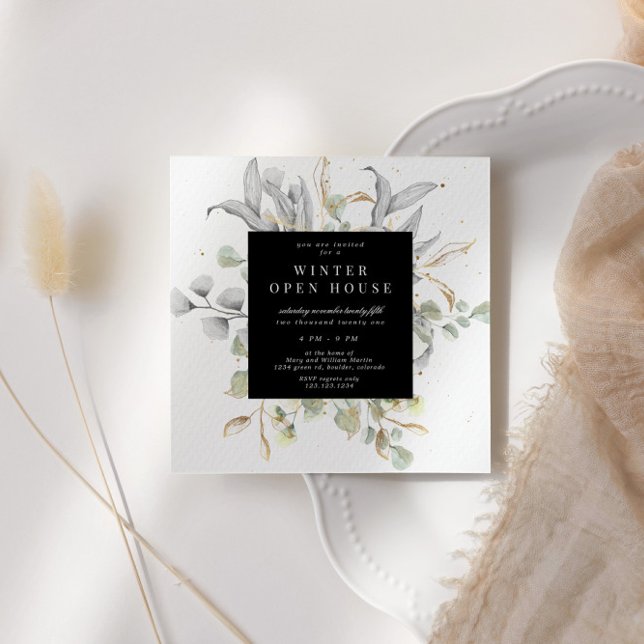 Silver Gold Floral Elegant Square Open House Invitation (Creator Uploaded)