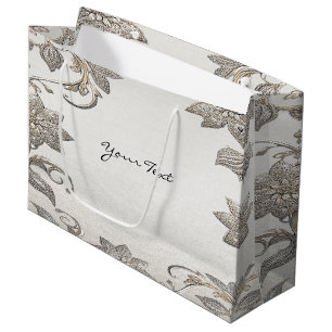 Silver Gold Floral Gift Bag