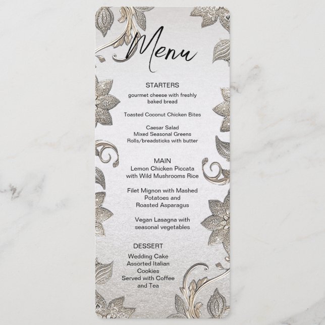 Silver Gold Floral Menu (Front)