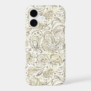 Silver & Gold Floral Paisley Over White Background