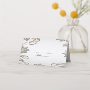 Silver Gold Floral Place Card