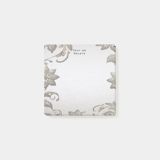 Silver Gold Floral Post it Notes (Front)