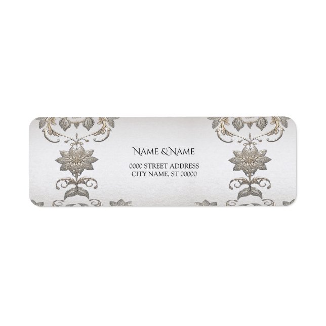 Silver Gold Floral Return Address Label (Front)