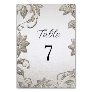 Silver Gold Floral Table Number
