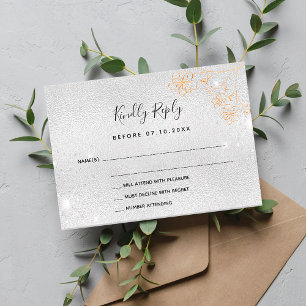 Silver gold flowers wedding RSVP Card