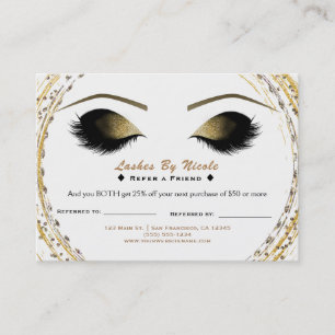 Silver Gold Glam Lashes Refer a Friend Aftercare Referral Card