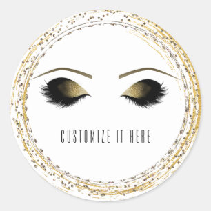 Silver Gold Glam Makeup Eyelashes Personalized Classic Round Sticker