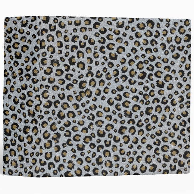Silver Gold Glitter Black Leopard Print Binder (Front/Spine)