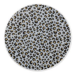 Silver Gold Glitter Black Leopard Print Ceramic Knob