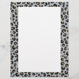 Silver Gold Glitter Black Leopard Print Letterhead